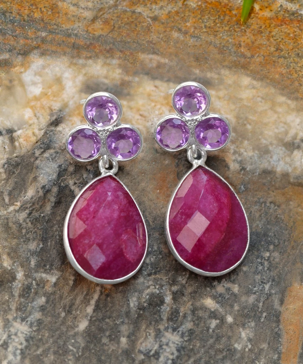 Hot Sale π YS Gems Amethyst & Corundum Ruby Drop Earrings π