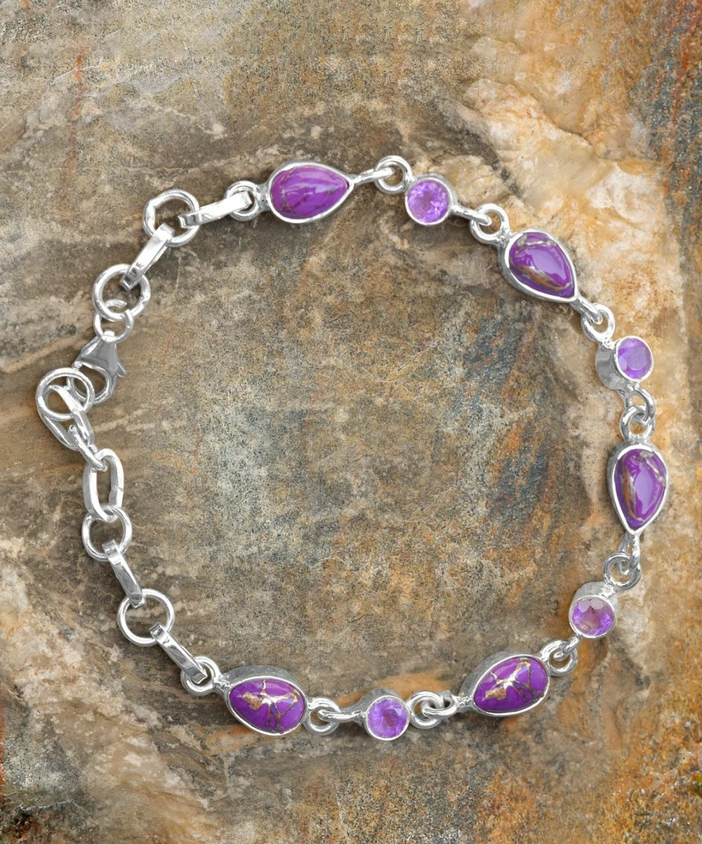 Hot Sale π YS Gems Purple Copper Turquoise & Amethyst Station Bracelet π