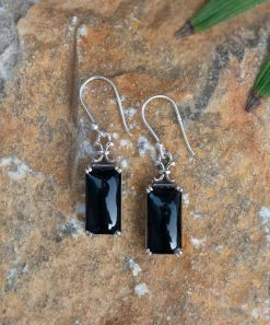 Discount π YS Gems Black Onyx & Sterling Silver Rectangle Drop Earrings β