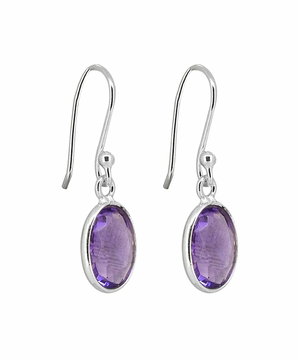 Deals π YS Gems Amethyst & Sterling Silver Bezel-Set Oval Drop Earrings π₯ - Image 2