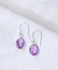 Deals 👏 YS Gems Amethyst & Sterling Silver Bezel-Set Oval Drop Earrings 🔥
