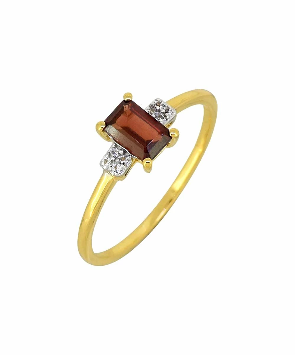 Buy β€οΈ YS Gems Garnet & White Topaz Emerald-Cut Ring π