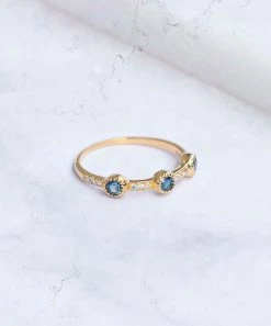 Promo 😉 YS Gems London Blue Topaz & Zircon Station Ring 💯