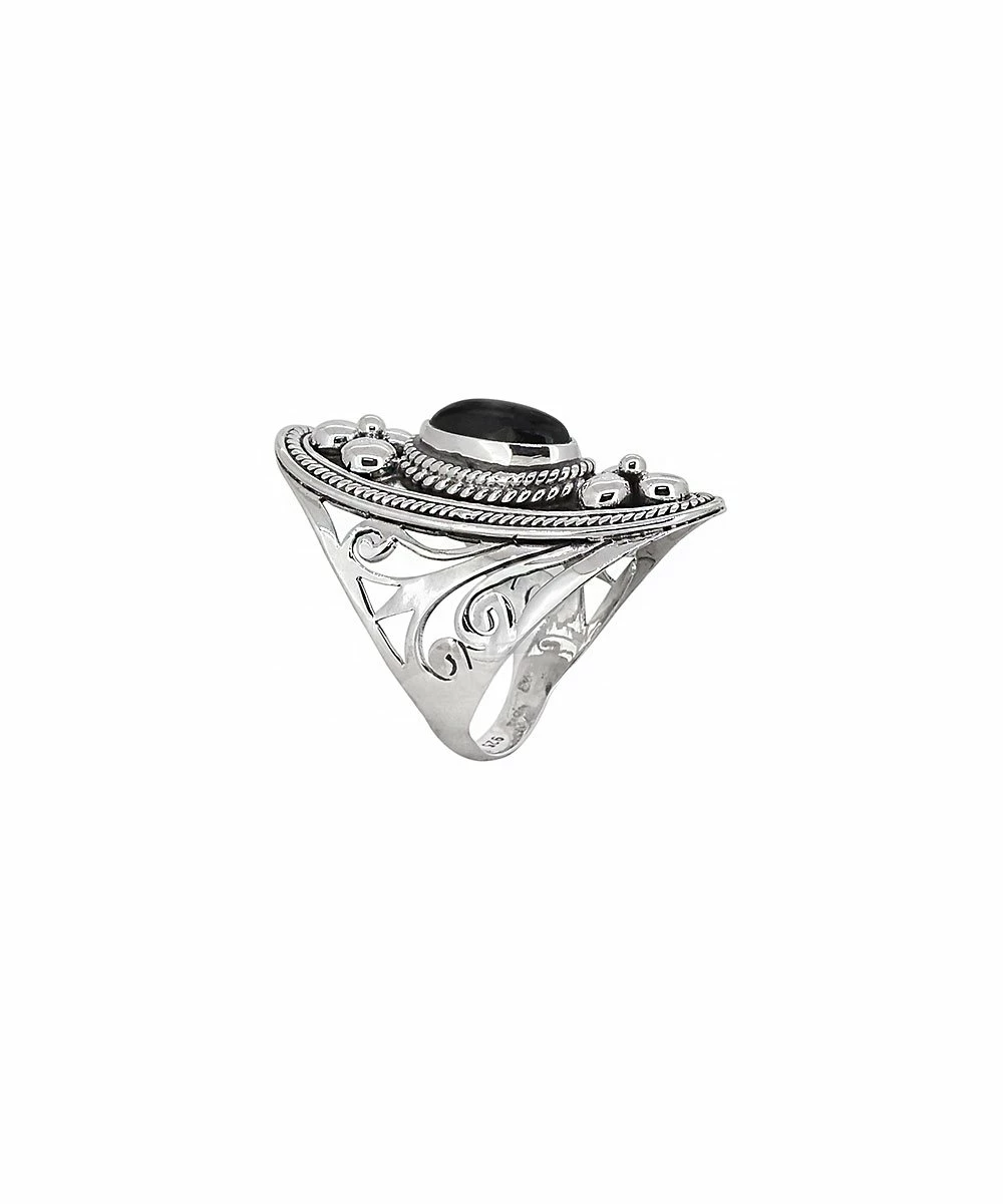 Deals β YS Gems Onyx & Sterling Silver Floral Filigree Ring π - Image 2