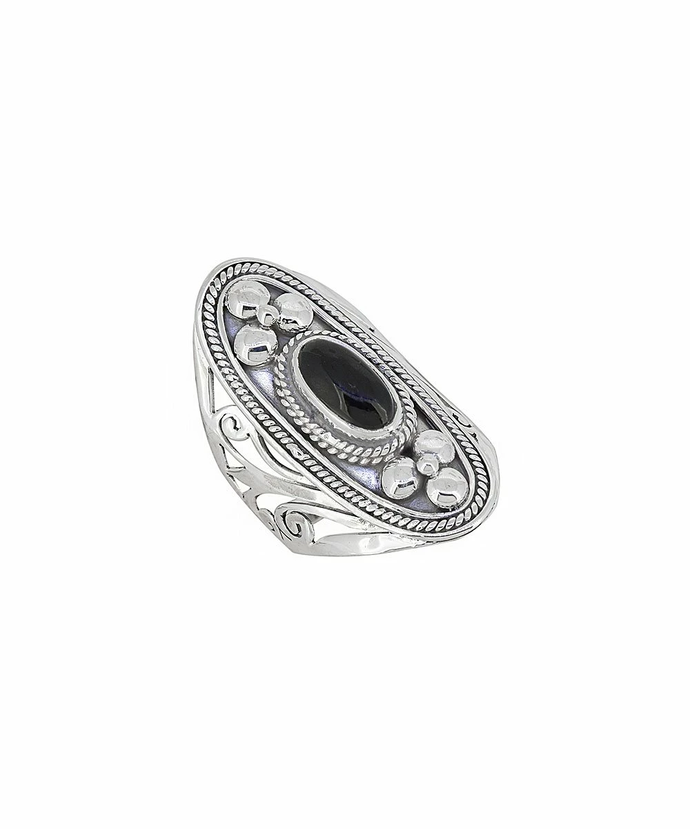 Deals β YS Gems Onyx & Sterling Silver Floral Filigree Ring π