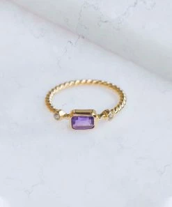 Outlet 🛒 YS Gems Amethyst & White Topaz Emerald-Cut Textured Band Ring 😍