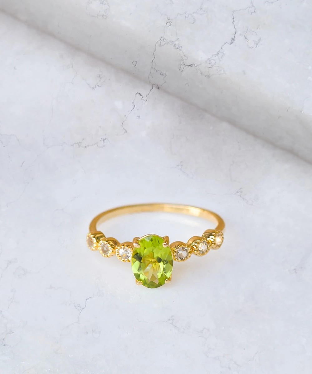 Buy β YS Gems Peridot & White Topaz Oval-Cut Ring π