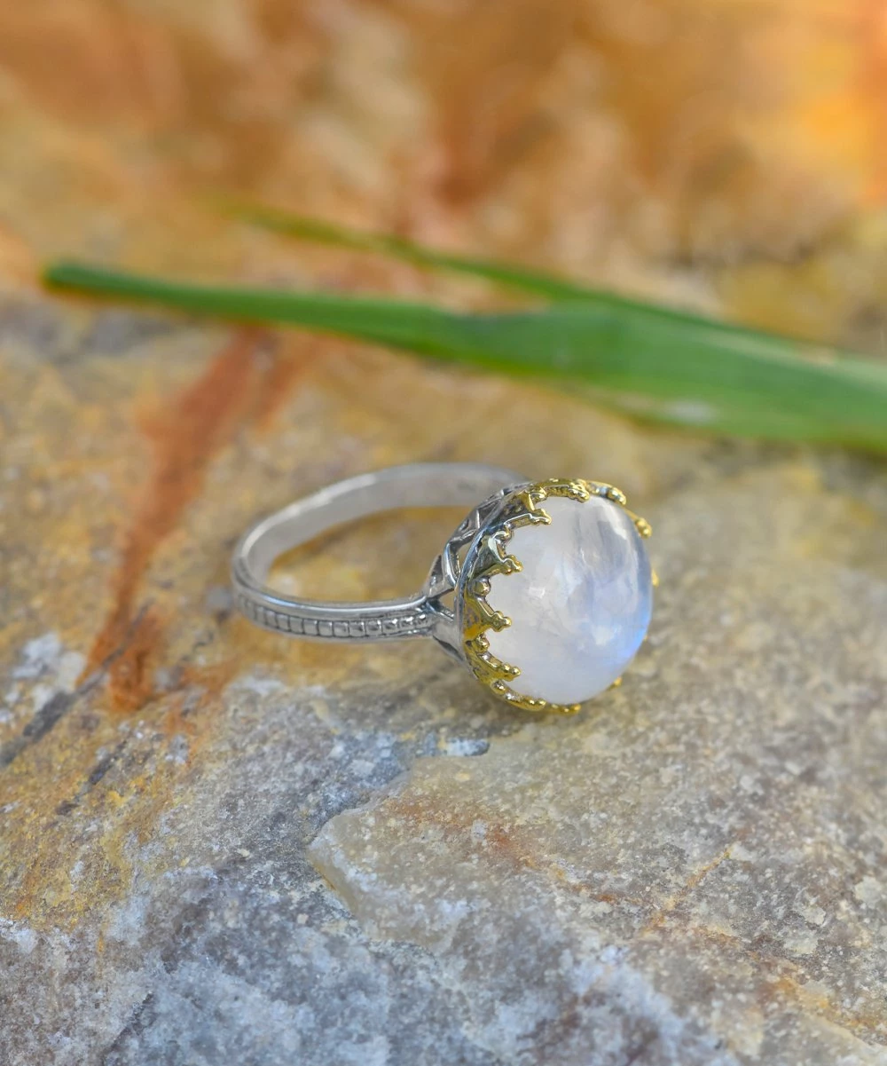 Coupon π YS Gems Rainbow Moonstone & Sterling Silver Prong-Set Ring βοΈ