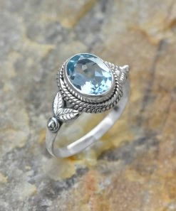 Best Sale β€οΈ YS Gems Blue Topaz & Sterling Silver Engraved Ring βοΈ
