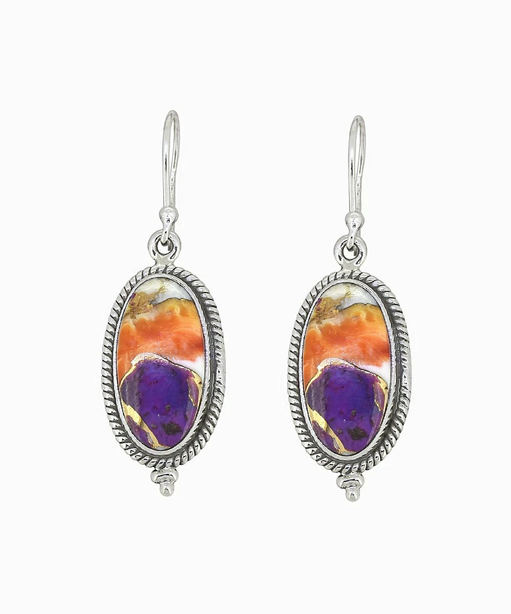 Brand new π YS Gems Purple Oyster Copper Turquoise & Sterling Silver Oval Drop Earrings 𧨠- Image 2