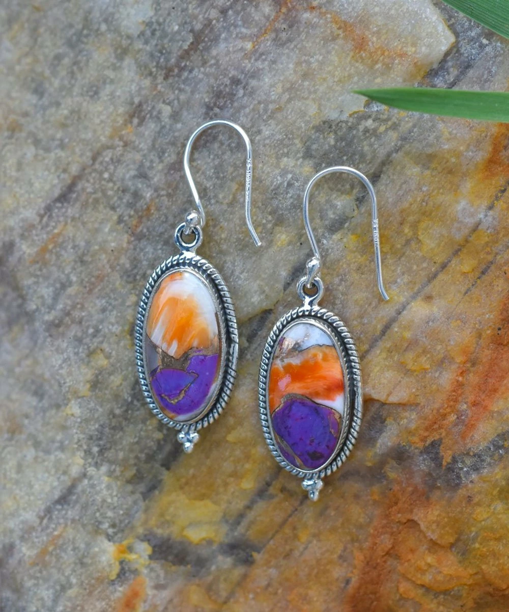 Brand new π YS Gems Purple Oyster Copper Turquoise & Sterling Silver Oval Drop Earrings π§¨