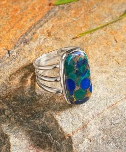 Wholesale 🎉 YS Gems Lapis Malachite Copper & Sterling Silver Emerald-Cut Ring 🌟