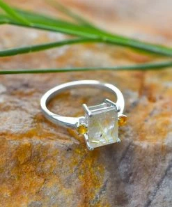 Cheap ⌛ YS Gems Natural Yellow Quartz & Citrine Prong-Set Emeral-Cut Ring 👏