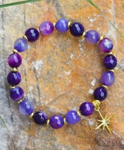 Wholesale 🧨 YS Gems Natural Purple Agate & 14k Gold-Plated Beaded Bracelet 😀