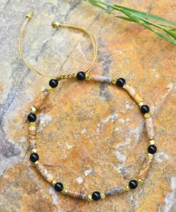 Flash Sale 😀 YS Gems Natural Picture Jasper & Black Onyx Beaded Adjustable Bracelet 🔥