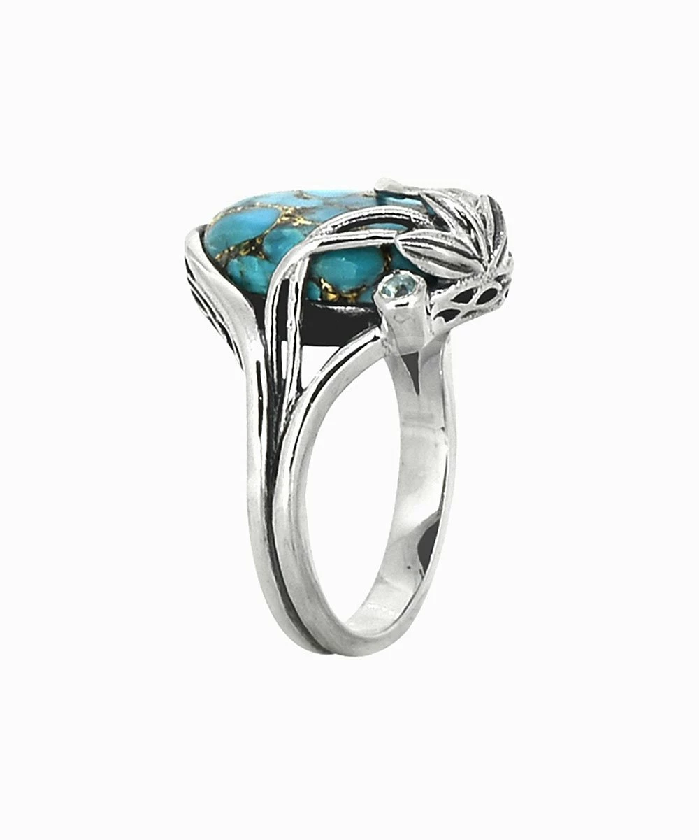 Best reviews of βοΈ YS Gems Blue Copper Turquoise & Blue Topaz Vine Oval-Cut Ring π― - Image 2