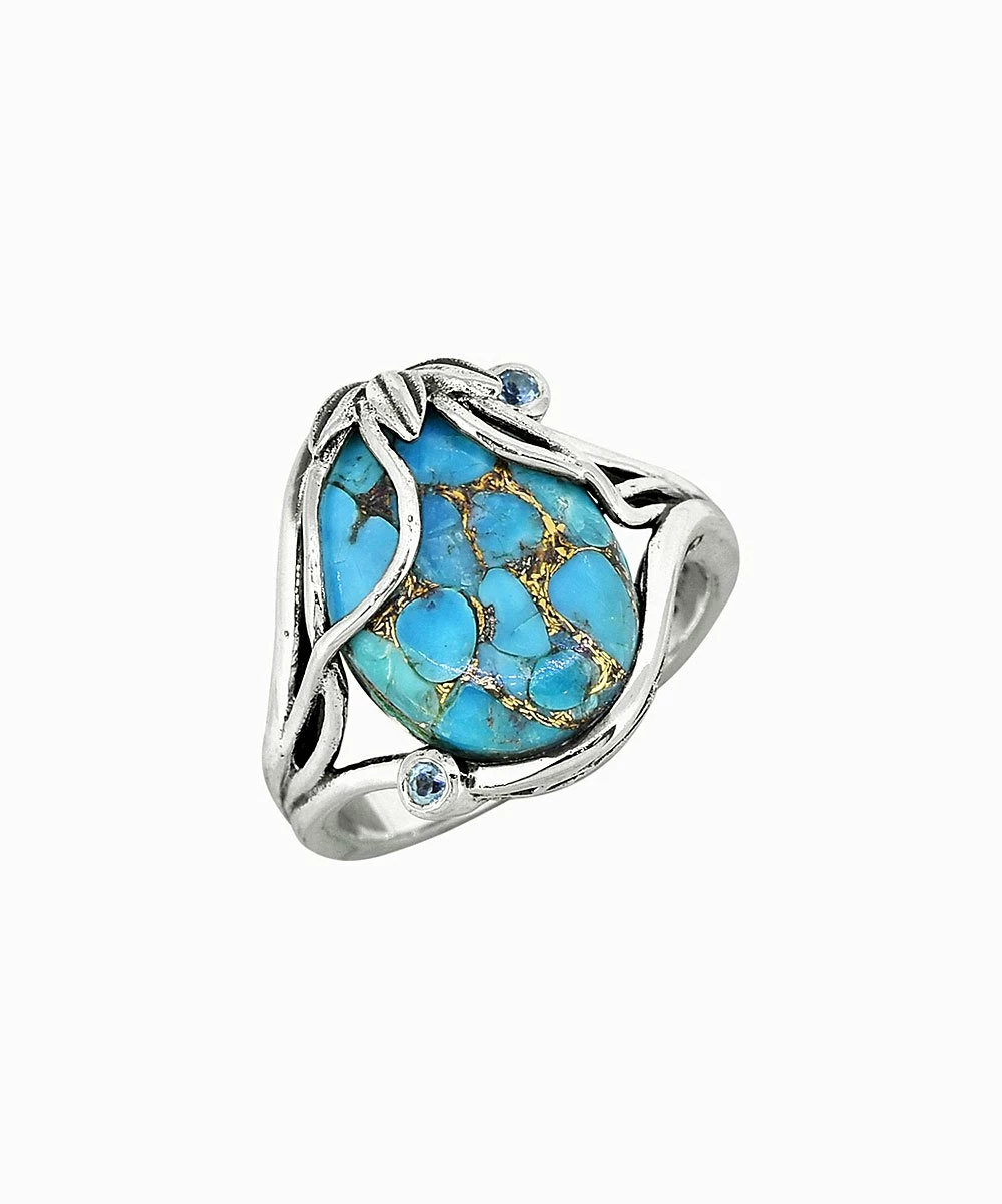 Best reviews of βοΈ YS Gems Blue Copper Turquoise & Blue Topaz Vine Oval-Cut Ring π― - Image 3