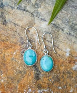 New ❤️ YS Gems Blue Mohave Turquoise & Sterling Silver Oval Drop Earrings 💯