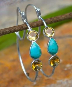 Cheap 😉 YS Gems Citrine & Blue Mohave Turquoise Hoop Earrings 🧨