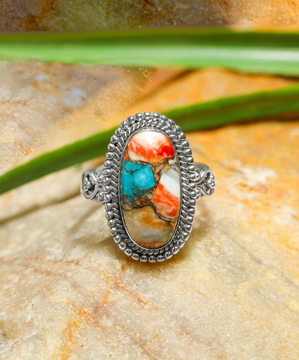 Cheap π₯ YS Gems Natural Oyster Mohave Turquoise & Sterling Silver Milgrain Oval Ring β