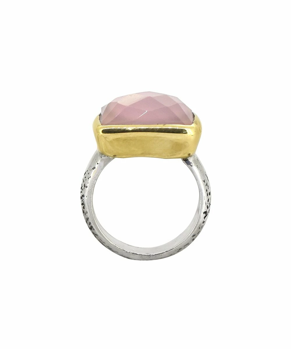 New β YS Gems Natural Pink Chalcedony & Two-Tone Rectangle-Cut Ring π₯° - Image 3