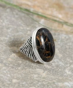 Flash Sale 👍 YS Gems Treated Obisdian & Sterling Silver Artisan Wire Ring 😀