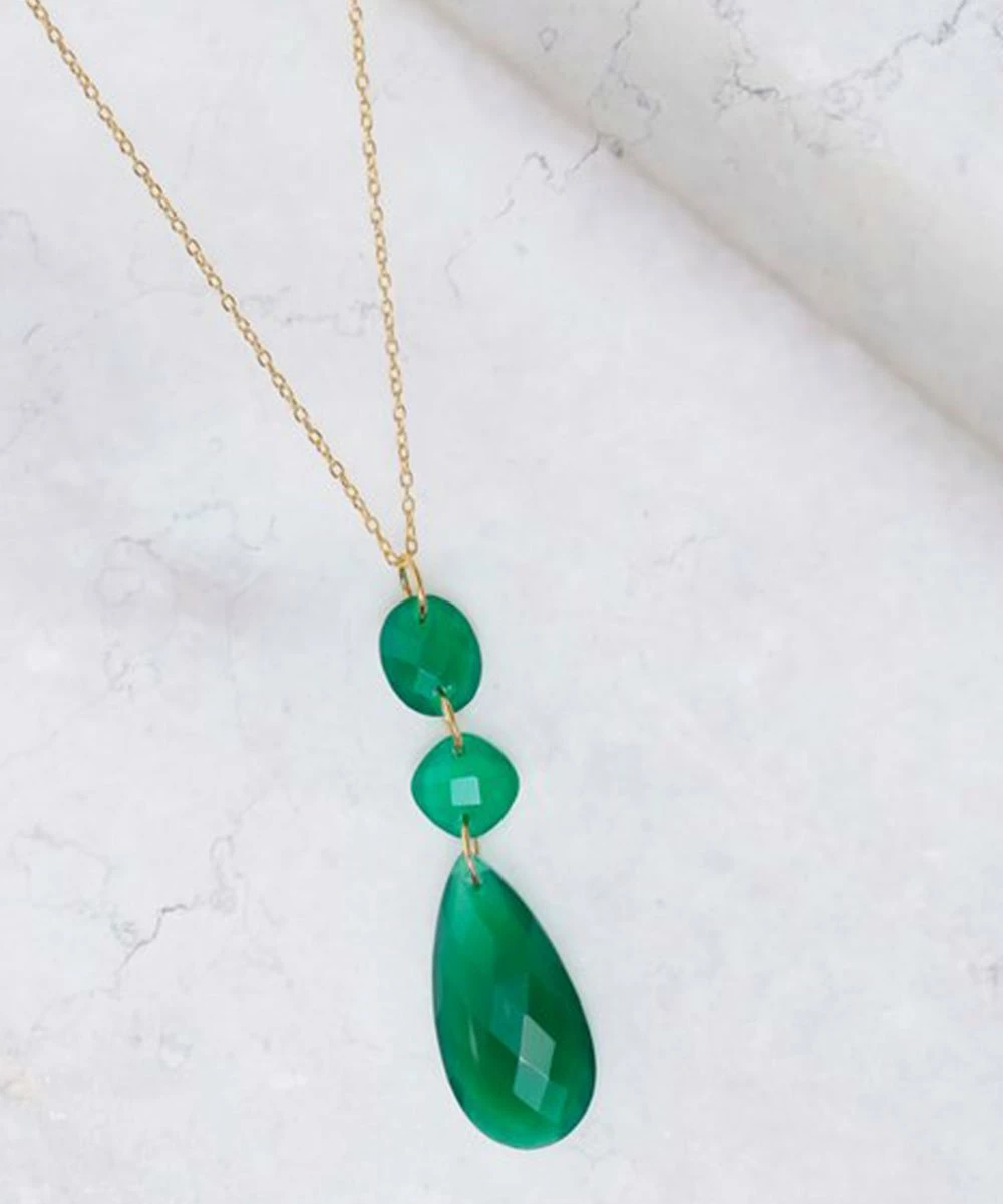 Cheap π YS Gems Natural Green Onyx & 14k Gold-Plated Tiered Pear Pendant Necklace π€©