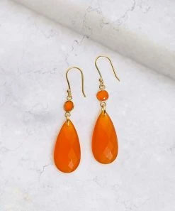 Coupon 👍 YS Gems Natural Carnelian & 14k Gold-Plated Tiered Pear Drop Earrings ✔️