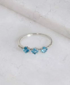 Cheapest β¨ YS Gems Natural Blue & White Topaz Tri-Cushion Ring π