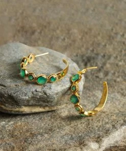 Outlet 👍 YS Gems Green Onyx & 14k Gold-Plated Hoop Earrings 🥰
