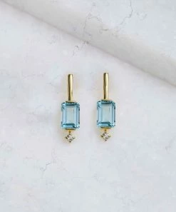Coupon 🎉 YS Gems Natural Blue Topaz & Natural White Topaz Baguette-Cut Drop Earrings 🥰