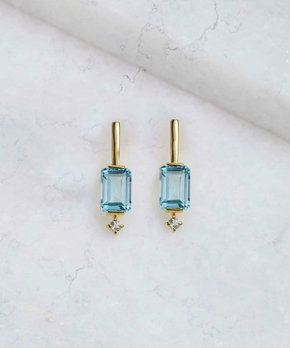 Coupon π YS Gems Natural Blue Topaz & Natural White Topaz Baguette-Cut Drop Earrings π₯°