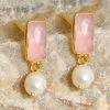 Outlet 🔔 YS Gems Natural Pink Chalcedony & Cultured Pearl Drop Earrings ✨