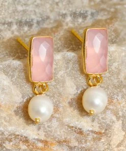 Outlet 🔔 YS Gems Natural Pink Chalcedony & Cultured Pearl Drop Earrings ✨
