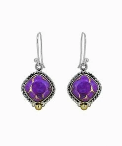 Best deal π YS Gems Purple Copper Turquoise & Sterling Silver Cushion-Cut Drop Earrings π