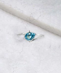 Budget π YS Gems Blue Topaz & Sterling Silver Pear-Cut Bypass Ring π