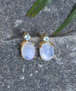 Hot Sale 🥰 YS Gems Rainbow Moonstone & Blue Topaz Drop Earrings 👏