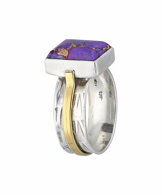 Hot Sale 𧨠YS Gems Purple Copper Turquoise & Sterling Silver Square Ring π - Image 2