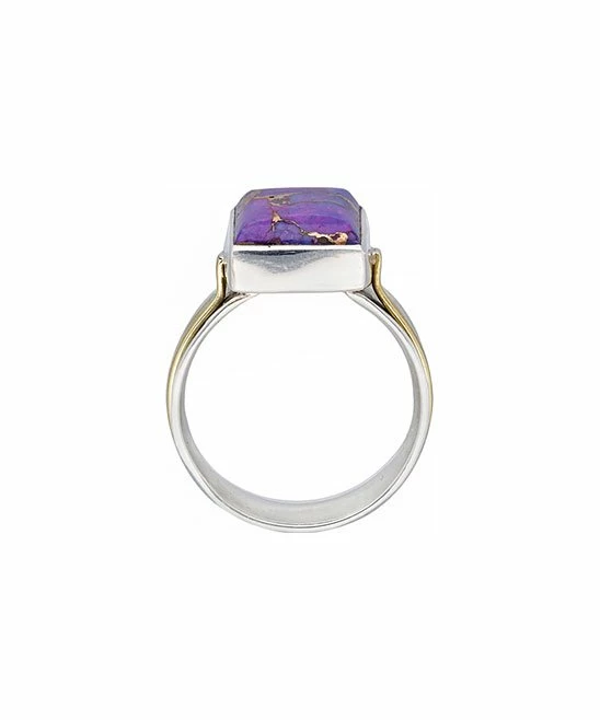 Hot Sale 𧨠YS Gems Purple Copper Turquoise & Sterling Silver Square Ring π - Image 3