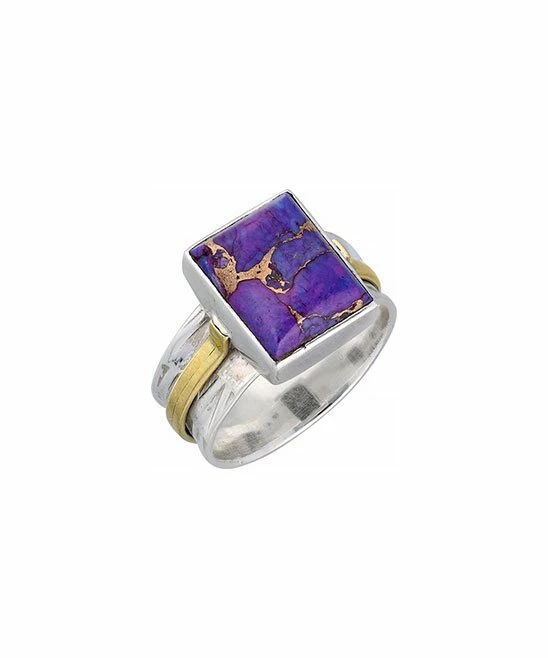 Hot Sale 𧨠YS Gems Purple Copper Turquoise & Sterling Silver Square Ring π
