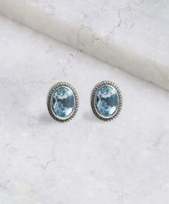 Best Sale 🛒 YS Gems Blue Topaz & Sterling Silver Oval-Cut Stud Earrings 👏