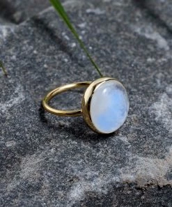 Best Sale 𧨠YS Gems Rainbow Moonstone & 14k Gold-Plated Round Ring π₯°