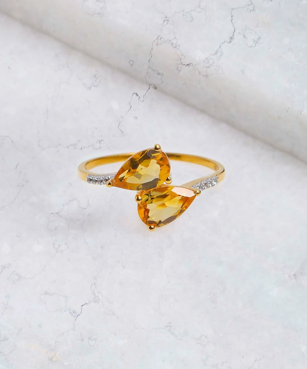 Top 10 π YS Gems Citrine & 14k Gold-Plated Bypass Ring π