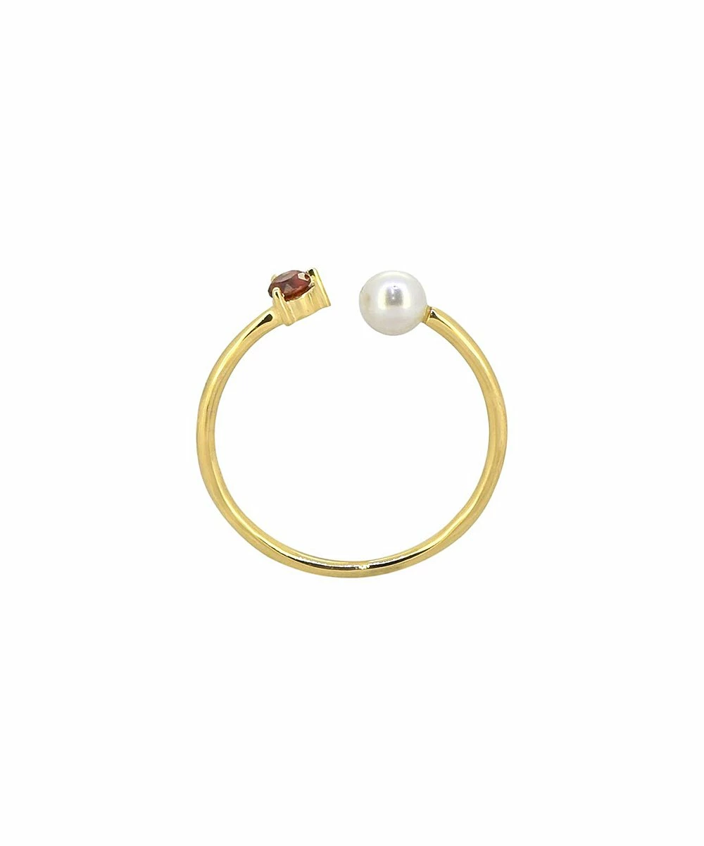Brand new β¨ YS Gems Natural Garnet & Cultured Pearl Round-Cut Bypass Ring β€οΈ - Image 3