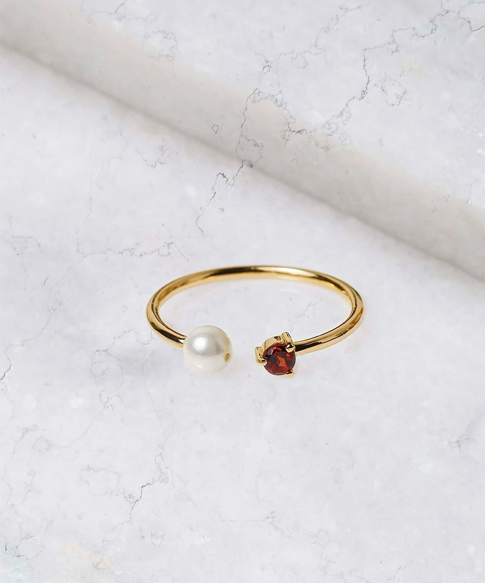 Brand new β¨ YS Gems Natural Garnet & Cultured Pearl Round-Cut Bypass Ring β€οΈ