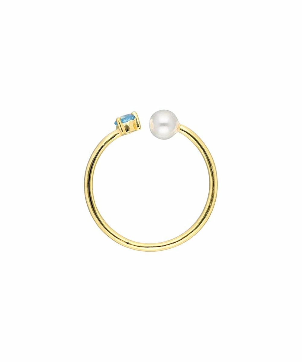 Best deal π YS Gems Natural Blue Topaz & Cultured Pearl Round-Cut Bypass Ring β€οΈ - Image 2