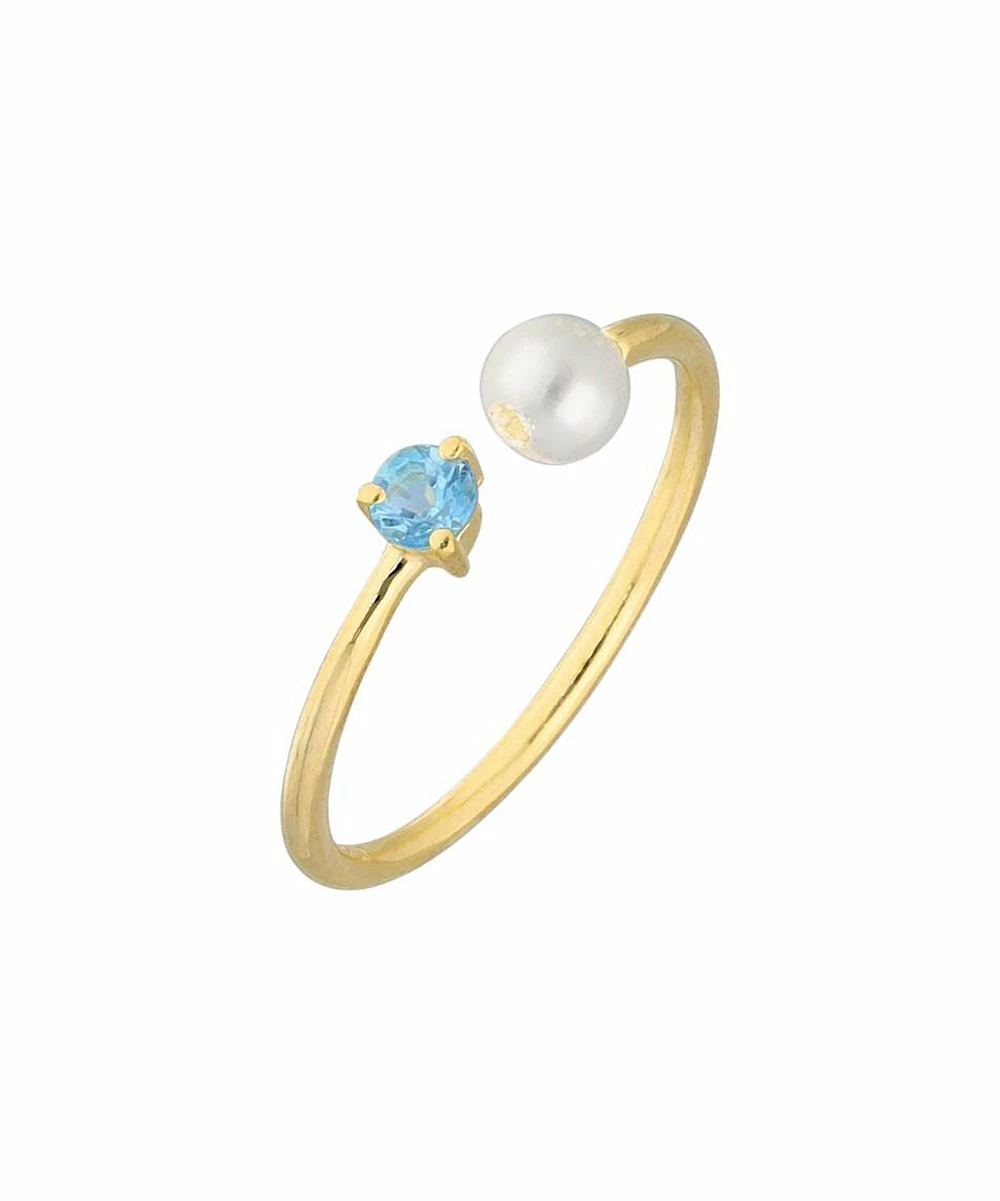 Best deal π YS Gems Natural Blue Topaz & Cultured Pearl Round-Cut Bypass Ring β€οΈ