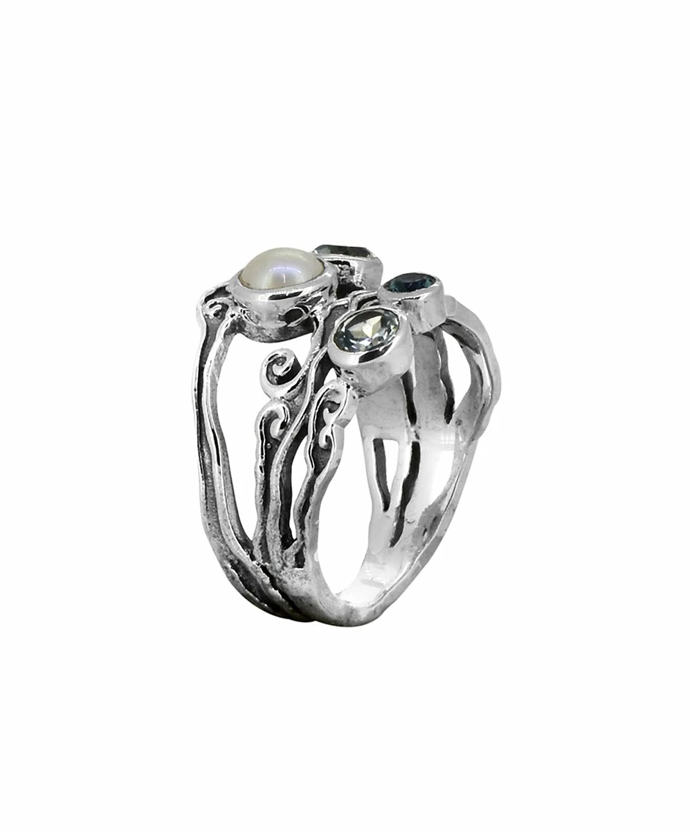 New π€© YS Gems Blue Topaz & Cultured Pearl Filigree Openwork Ring β - Image 2