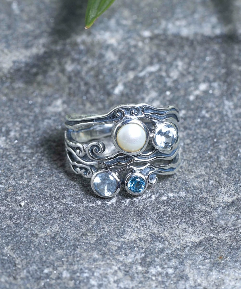 New π€© YS Gems Blue Topaz & Cultured Pearl Filigree Openwork Ring β