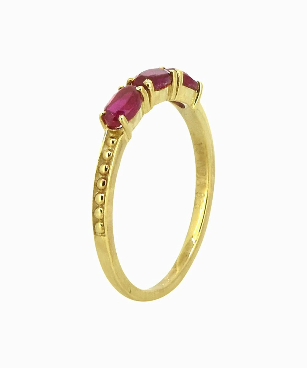 New π YS Gems Simulated Ruby & 14k Gold-Plated 3-Stone Ring π - Image 2